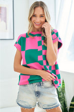 Load image into Gallery viewer, First Love Checkered Drop Shoulder Knit Top