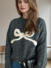 Load image into Gallery viewer, Bow Round Neck Long Sleeve Sweater