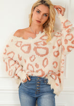 Load image into Gallery viewer, Distressed Trim Leopard V-Neck Sweater