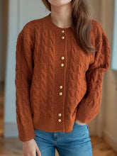 Load image into Gallery viewer, Cable-Knit Round Neck Long Sleeve Cardigan