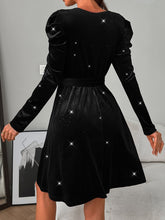 Load image into Gallery viewer, Glitter Round Neck Puff Sleeve Dress