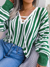 Load image into Gallery viewer, Striped Lace-Up Long Sleeve Sweater