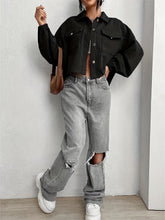 Load image into Gallery viewer, Collared Neck Dropped Shoulder Jacket