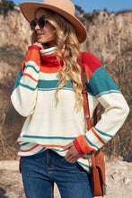 Load image into Gallery viewer, Contrast Striped Turtleneck Dropped Shoulder Sweater