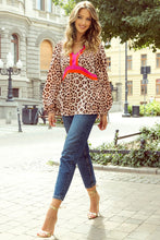 Load image into Gallery viewer, Leopard V-Neck Balloon Sleeve Blouse