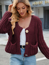 Load image into Gallery viewer, Round Neck Button Up Cardigan with Pockets