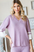 Load image into Gallery viewer, First Love Contrast V Neck Ribbed Knit Top