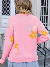 Load image into Gallery viewer, Flower Round Neck Dropped Shoulder Sweater