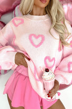 Load image into Gallery viewer, High-Low Heart Round Neck Long Sleeve Sweater