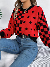 Load image into Gallery viewer, Plaid Round Neck Long Sleeve Sweater