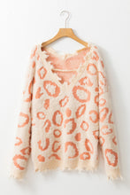 Load image into Gallery viewer, Distressed Trim Leopard V-Neck Sweater
