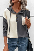 Load image into Gallery viewer, Waffle-Knit Two-Tone Long Sleeve Hoodie