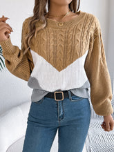 Load image into Gallery viewer, Cable-Knit Color Block Round Neck Sweater