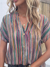 Load image into Gallery viewer, Striped Notched Short Sleeve Blouse