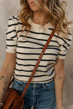 Load image into Gallery viewer, Striped Round Neck Puff Sleeve Knit Top