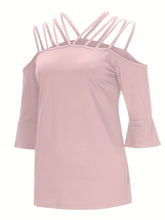 Load image into Gallery viewer, Full Size Cold Shoulder Three-Quarter Sleeve Blouse
