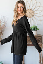 Load image into Gallery viewer, Heimish Full Size V-Neck Long Sleeve Ribbed Babydoll Top