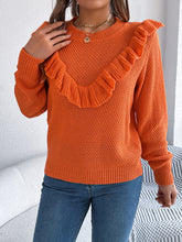 Load image into Gallery viewer, Ruffled Round Neck Long Sleeve Sweater