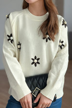Load image into Gallery viewer, Flower Round Neck Raglan Sleeve Sweater