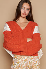 Load image into Gallery viewer, POL Cable Knit Quilting Patch V-Neck Contrast Sweater