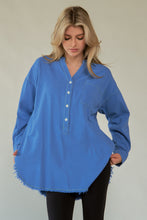 Load image into Gallery viewer, Davi &amp; Dani Letter Back Raw Hem Half Button Shirt