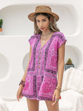 Load image into Gallery viewer, Printed V-Neck Cap Sleeve Romper