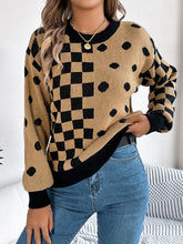 Load image into Gallery viewer, Plaid Round Neck Long Sleeve Sweater