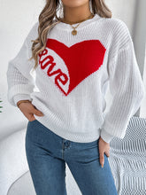 Load image into Gallery viewer, LOVE Heart Round Neck Dropped Shoulder Sweater
