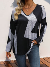 Load image into Gallery viewer, Color Block V-Neck Long Sleeve T-Shirt