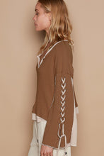 Load image into Gallery viewer, POL Lace-Up Sleeve Color Block Ribbed Knit Top