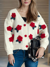 Load image into Gallery viewer, Flower Button Down V-Neck Long Sleeve Cardigan