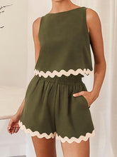 Load image into Gallery viewer, Contrast Rickrack Trim Sleeveless Top and Shorts Set