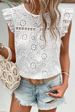 Load image into Gallery viewer, Eyelet Round Neck Cap Sleeve Blouse