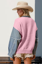 Load image into Gallery viewer, Double Take Full Size Star Pattern Raw Edge Denim Sleeve Sweater