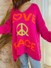 Load image into Gallery viewer, Peace Graphic V-Neck Long Sleeve Sweater