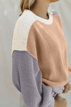 Load image into Gallery viewer, Color Block Round Neck Drop Shoulder Sweater