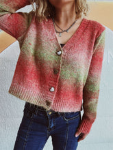 Load image into Gallery viewer, Gradient Heart Shape Button V-Neck Cardigan