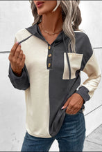 Load image into Gallery viewer, Waffle-Knit Two-Tone Long Sleeve Hoodie