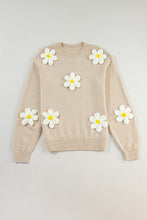 Load image into Gallery viewer, Crochet Flower Round Neck Long Sleeve Sweater