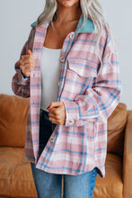 Load image into Gallery viewer, Plaid Collared Neck Flap Pockets Shacket