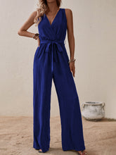 Load image into Gallery viewer, Tied Surplice Sleeveless Wide Leg Jumpsuit