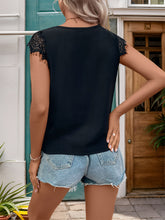 Load image into Gallery viewer, Lace Detail V-Neck Cap Sleeve T-Shirt