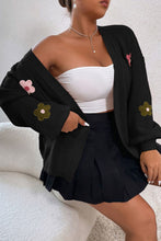 Load image into Gallery viewer, Floral Applique Drop Shoulder Open Front Cardigan