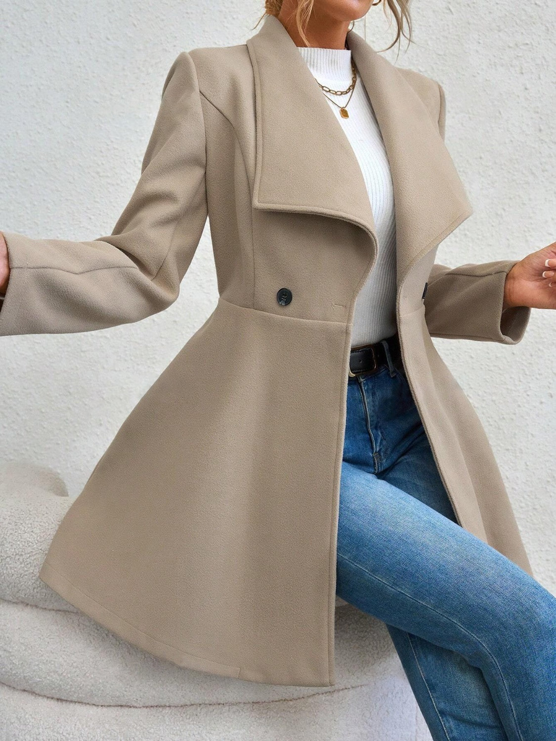 Load image into Gallery viewer, Collared Neck Button Up Long Sleeve Coat