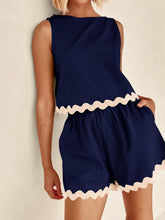 Load image into Gallery viewer, Contrast Rickrack Trim Sleeveless Top and Shorts Set