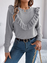 Load image into Gallery viewer, Ruffled Round Neck Long Sleeve Sweater