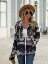 Load image into Gallery viewer, Geometric Zip Up Long Sleeve Hooded Jacket