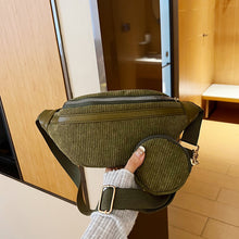 Load image into Gallery viewer, Corduroy Adjustable Strap Crossbody Bag with Pouch