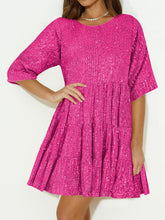 Load image into Gallery viewer, Sequin Round Neck Half Sleeve Mini Dress