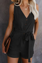 Load image into Gallery viewer, Full Size Tied V-Neck Sleeveless Romper with Pockets